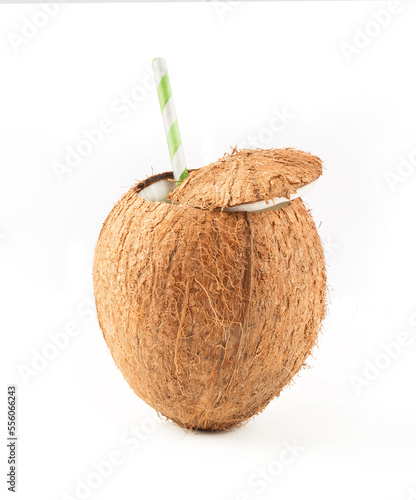 Cut coconut for drinking with straw