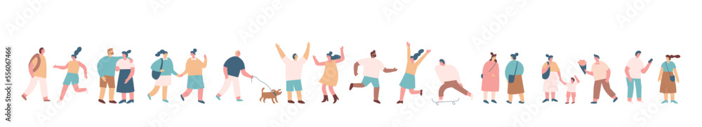 People crowd. Background people silhouette vector horizontal banner. Men and women, parents, kids walking outdoor.. People crowd. Background people silhouette vector horizontal banner. Men and women, parents, kids walking outdoor..