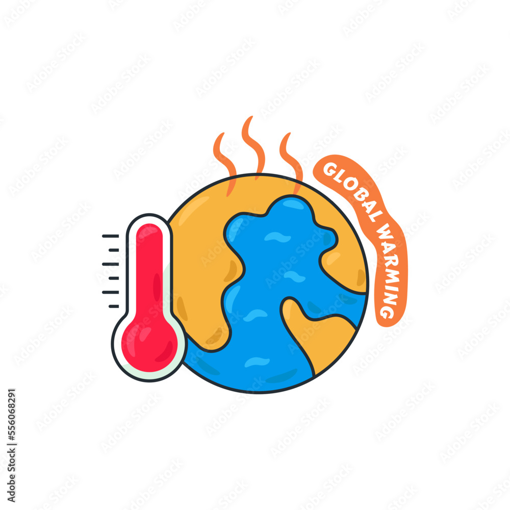 Global warming icon doodle drawing graphic. Climate change vector illustration