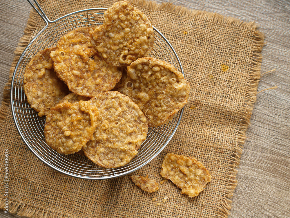 keripik tempe (tempeh chips), indonesia traditional food served on
