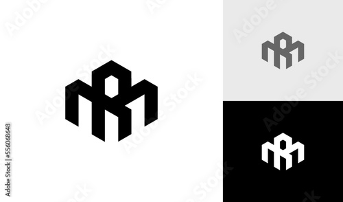 Letter MR or RM hexagon logo vector