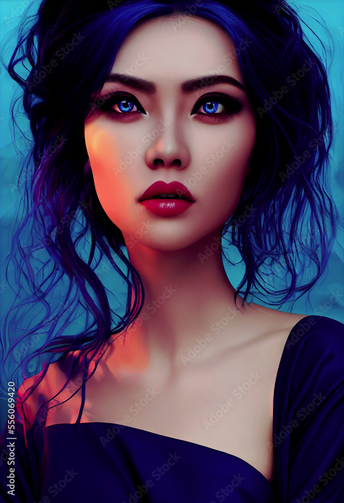 Obraz premium Beautiful girl portrait ,not a real person, made with Generative AI