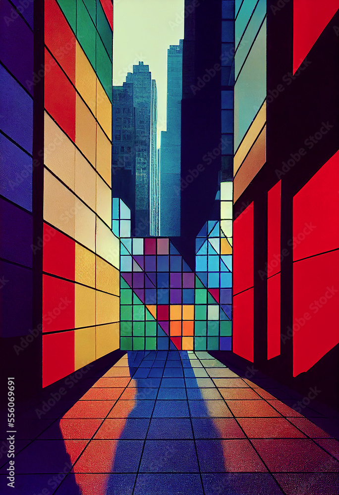 Fototapeta premium Modern city long street with pastel colors ,made with Generative AI