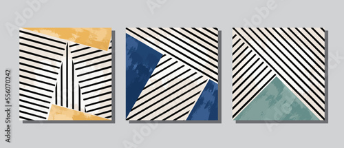 Set 3 illustration vector EPS print hand draw painted abstract shapes geometry contemporary aesthetic mid century modern art Scandinavian nordic design style 