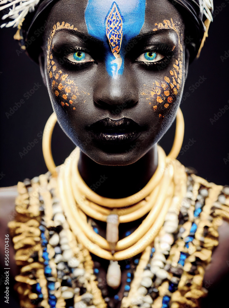 Premium AI Image  A woman with gold face paint and gold paint