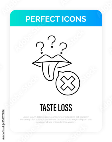 Taste loss, anosmia thin line icon. Long covid. Vector illustration.