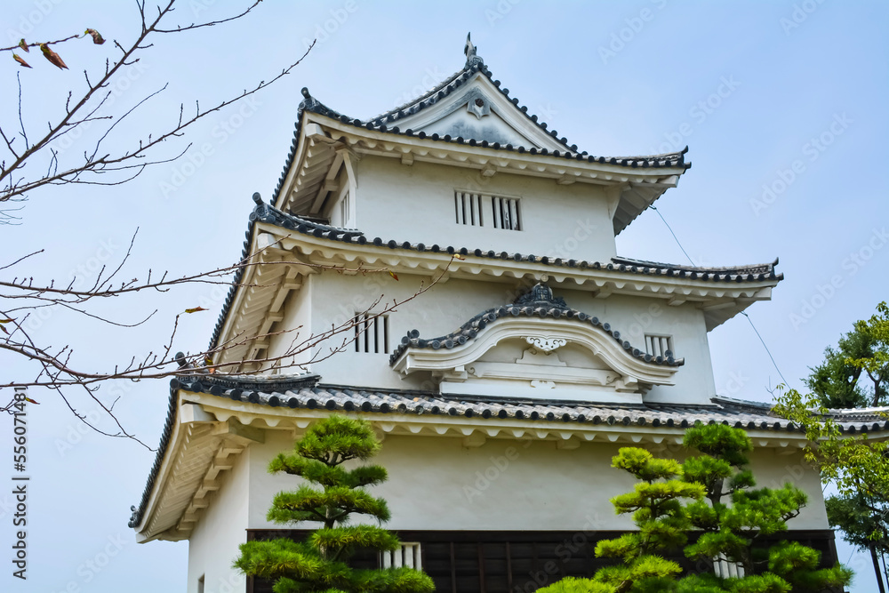 Main tower of Marugame-jo castle at summer sunny day, Marugame, Kagawa, Japan Main tower of Marugame-jo castle at summer sunny day, Marugame, Kagawa, Japan