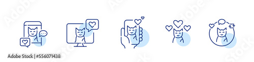 5 pet blogger icons. Cat social media presence. Pixel perfect, editable stroke