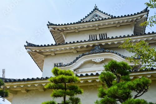 Main tower of Marugame-jo castle at summer sunny day, Marugame, Kagawa, Japan