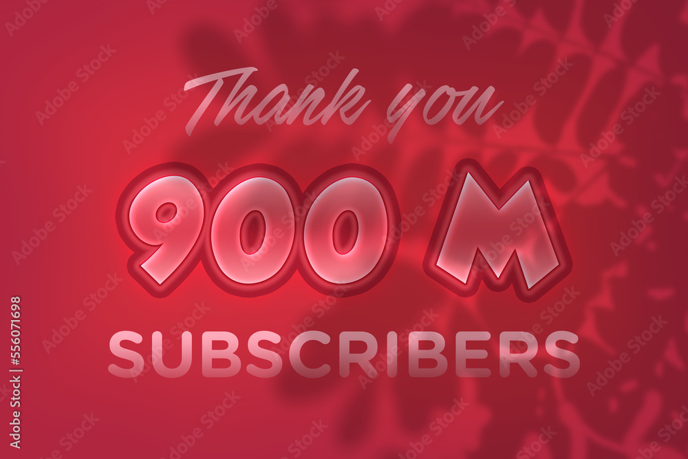 Naklejka premium 900 Million subscribers celebration greeting banner with Red Embossed Design