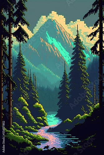 Landscape pixelart created with AI