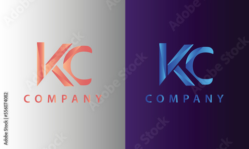 letter KC monogram Logo design with different gradient color.