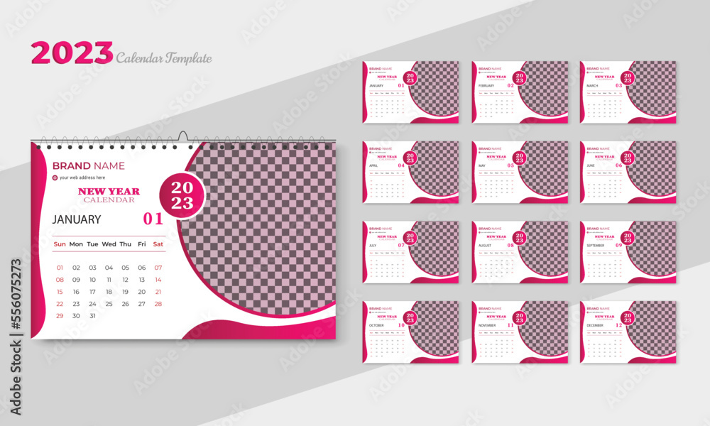 New year 2023 desk calendar modern stylish abstract, Wave and geometric style template design New year 2023 desk calendar modern stylish abstract, Wave and geometric style template design