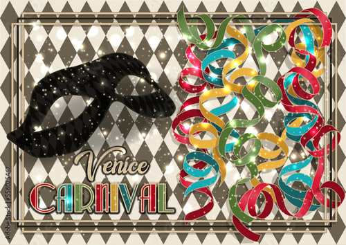 Venice carnival mask , invitation card in art deco style , vector illustration