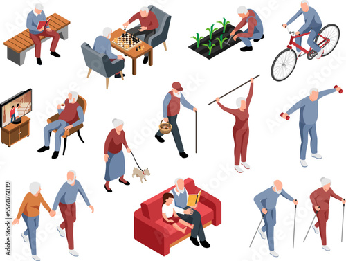 Isometric Old People Activity Icon Set