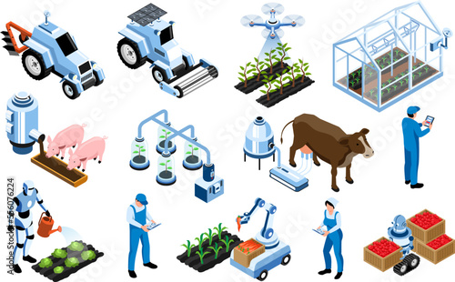 Isometric Smart Farm Agricultural Icon Set