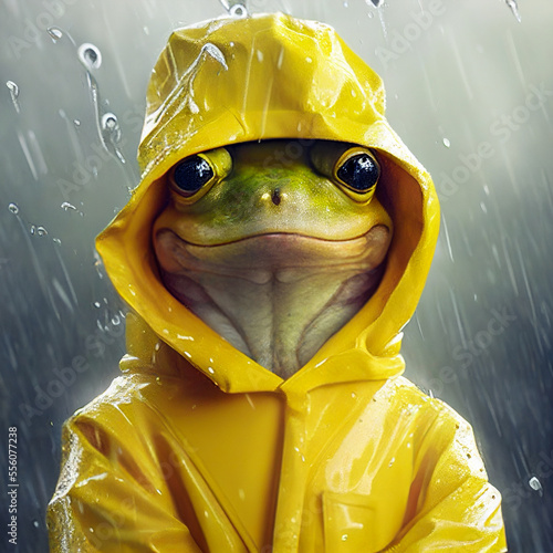 frog in the rain coat, generative ai illustration photo