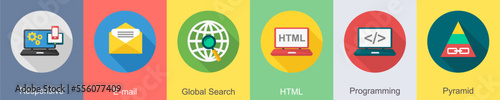 A set of 6 SEO icons as responsive, email, global search