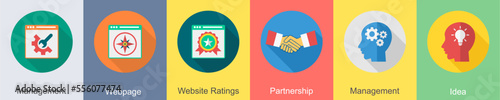 A set of 6 SEO icons as management, webpage, website ratings