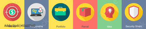 A set of 6 SEO icons as money, responsive, portfolio