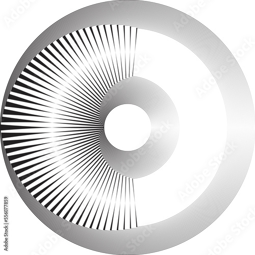 Lines in Circle Form . Spiral Vector Illustration .Technology round Logo . Design element . Abstract Geometric shape . Striped border frame for image 
