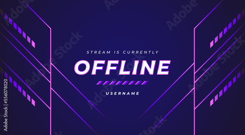 Currently offline streaming background banner with gradient purple geometric line