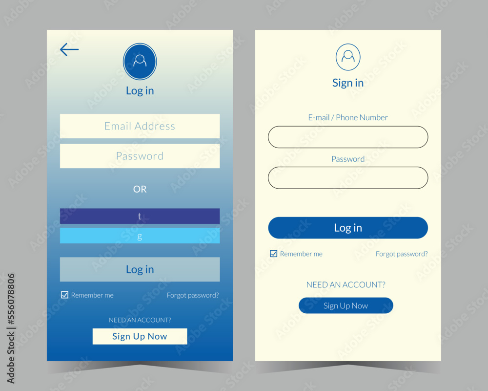 App screen login design UI kit App screen login design UI kit