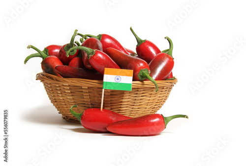 Red Jalapeno Peppers With Flag of New Mexico Isolated on White Background