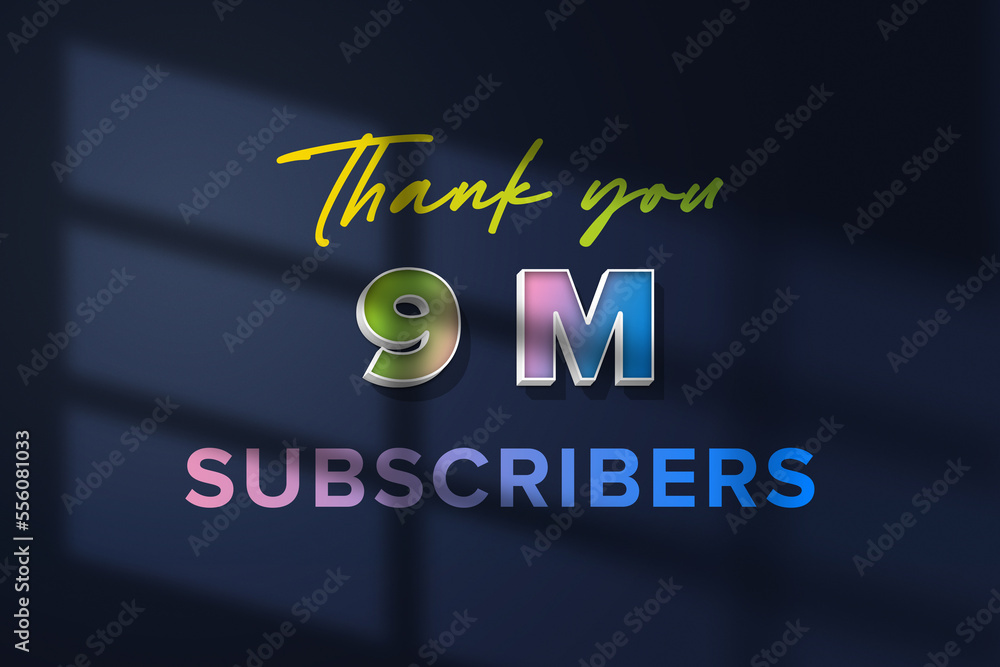 9 Million subscribers celebration greeting banner with 3D Extrude Design 9 Million subscribers celebration greeting banner with 3D Extrude Design