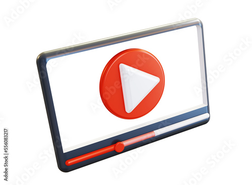Minimal video player or media player interface in perspective view, social media concept. 3D render