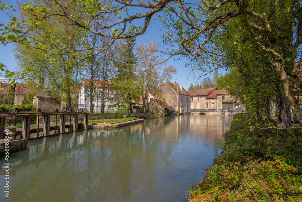 A canal in the small town of Donzy, Burgundy, France