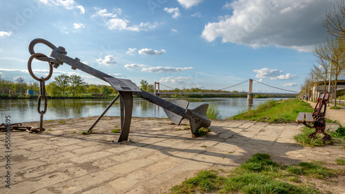 One old anchor on the edge of the Loire River in Cosne-Cours-sur-Loire, Burgundy, France