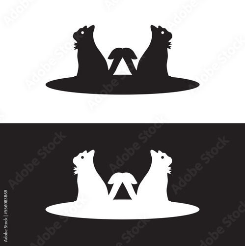 Circle cat animal logo design . icon logo . silhouette logo 