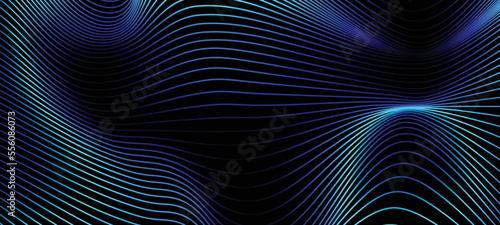 Vector wave lines surface rhytm metallic flowing dynamic in blue grey black colors isolated on black background for concept of AI technology  digital  communication  science  music poster