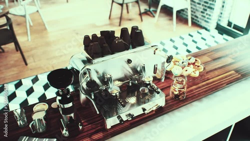 close-up of the coffee machines that are operating automatical photo