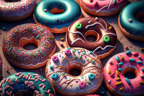 Colorful Glazing Donuts With Sprinkles And Colorful Pieces Added On It Generative AI