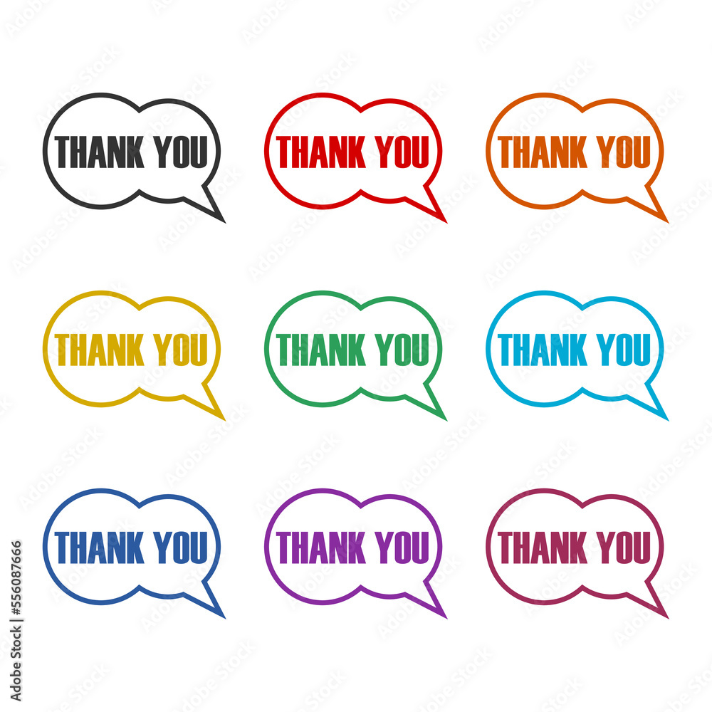 Thank you speech bubble icon isolated on white background. Set icons colorful Thank you speech bubble icon isolated on white background. Set icons colorful