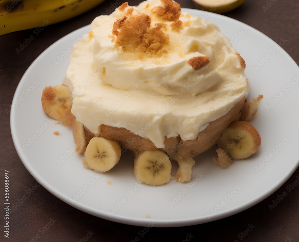 Illustration of banana pudding, generative ai Illustration of banana pudding, generative ai