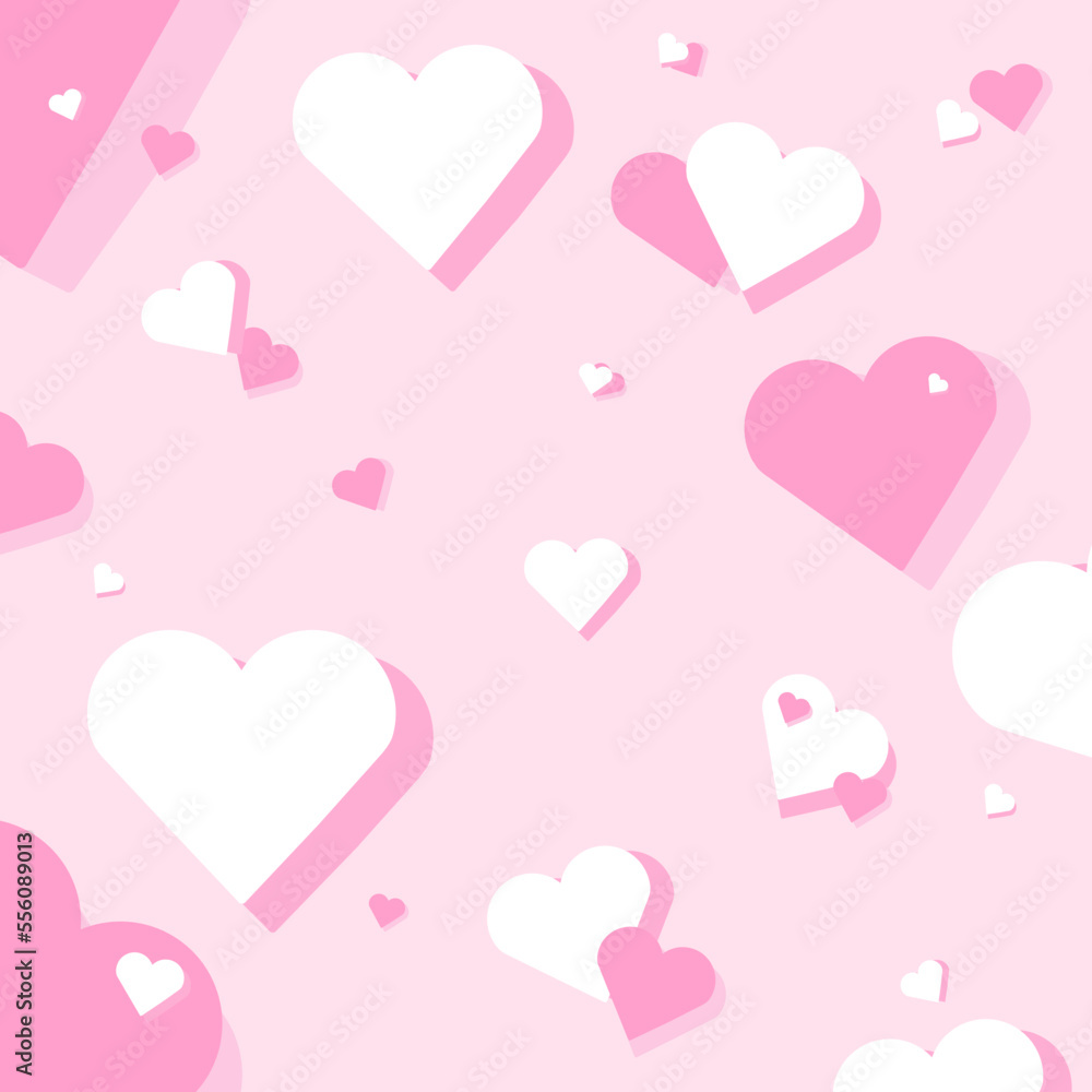 Vector pattern with hearts on isolated pink background.