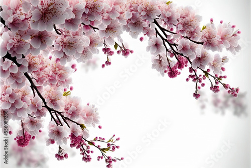 Digital painting dreamy cherry blossoms as a natural border