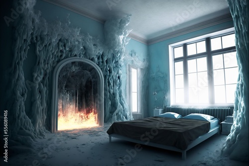 interior of a room ice in the room with fireplace fozen place photo