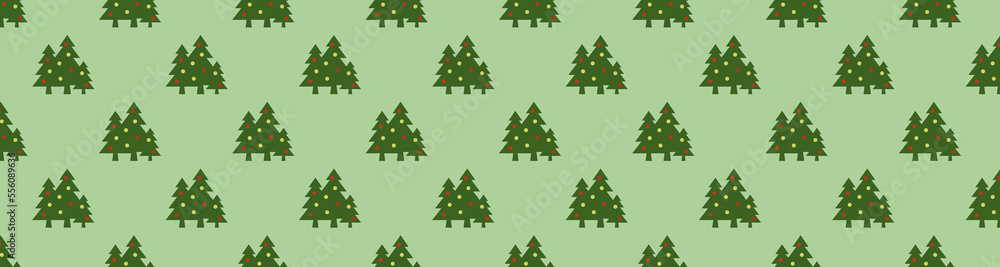 pattern. Image of green Christmas trees with balls on pastel yellow green backgrounds. Symbol of New Year and Christmas. Template for application to surface. Horizontal image. 3D image. 3d rendering pattern. Image of green Christmas trees with balls on pastel yellow green backgrounds. Symbol of New Year and Christmas. Template for application to surface. Horizontal image. 3D image. 3d rendering