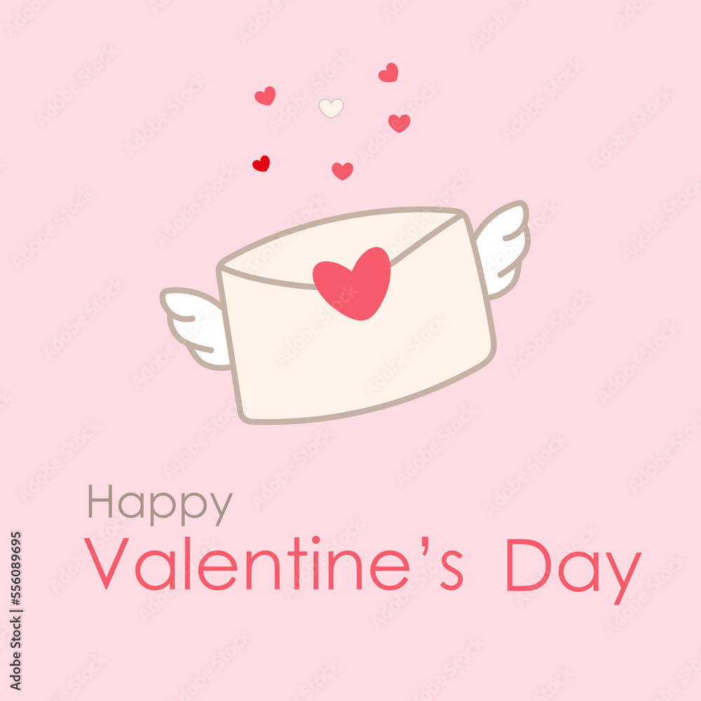 A gentle valentine with an envelope with wings and hearts. Vector illustration