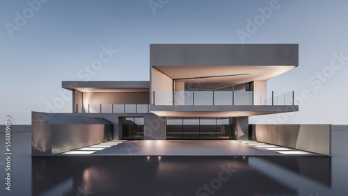 Architecture 3d rendering illustration of modern minimal house with natural landscape © Aris Suwanmalee