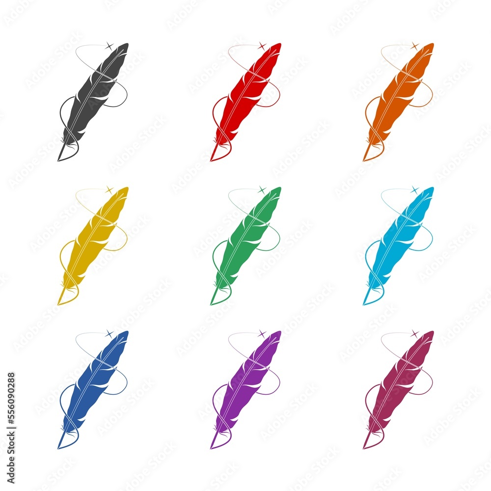 Feather logo, feather pen logo icon isolated on white background. Set icons colorful Feather logo, feather pen logo icon isolated on white background. Set icons colorful