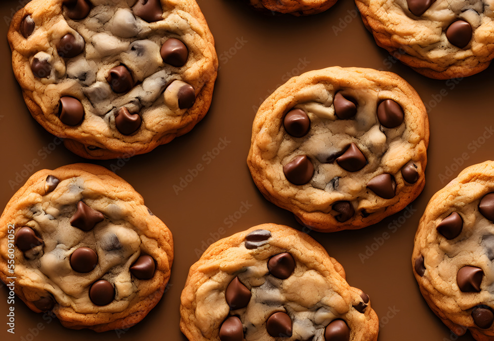 Illustration of chocolate chip cookies, generative ai