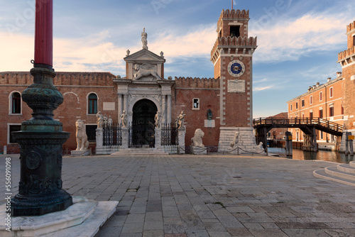 Venezia,Facciata dell' Arsenale della Repubblica con lampione, ponte e rio omonimi photo