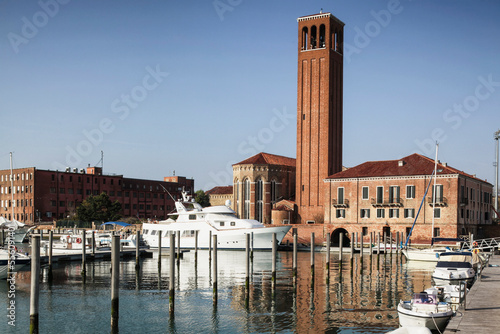 Venezia. Chiesa parrocchiale di Sant'Elena Imperatrice con campanile nell'isola omonima photo