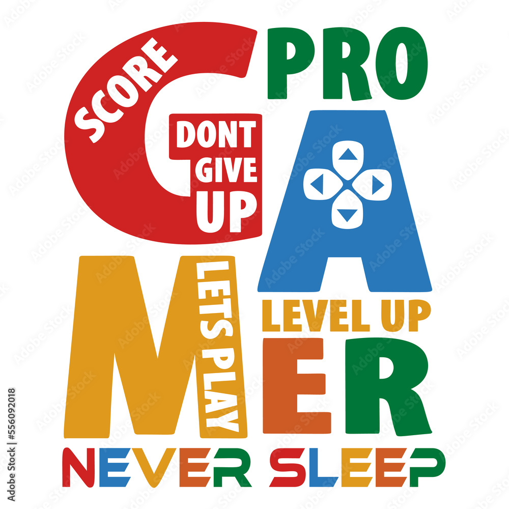 Pro Gamer Never Sleep Lettering shirt design. Perfect gift for gamers. Pro Gamer Never Sleep Lettering shirt design. Perfect gift for gamers.