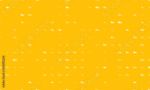 Seamless background pattern of evenly spaced white bulldozer symbols of different sizes and opacity. Vector illustration on amber background with stars